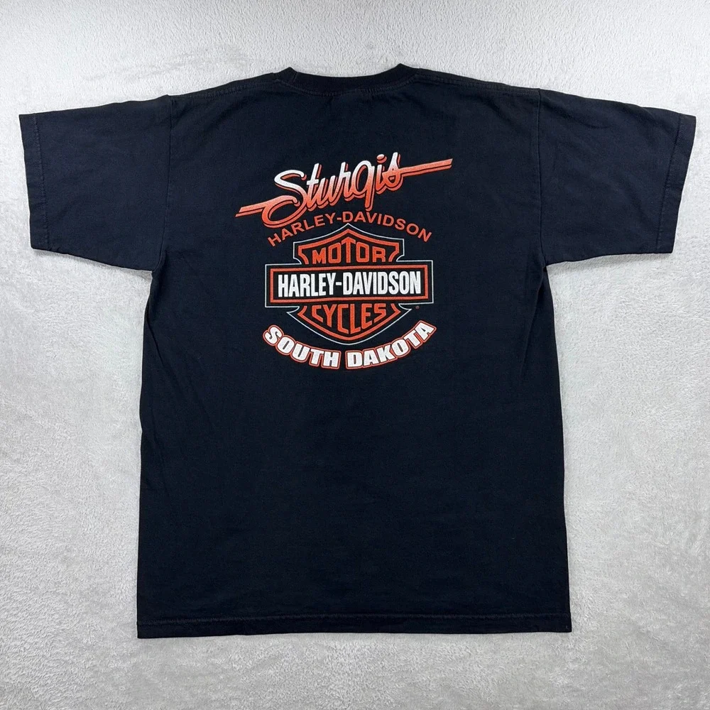 Harley-Davidson Shirt Mens Large Black 2005 Sturgis Black Hills Rally Bull Flame - Picture 4 of 8
